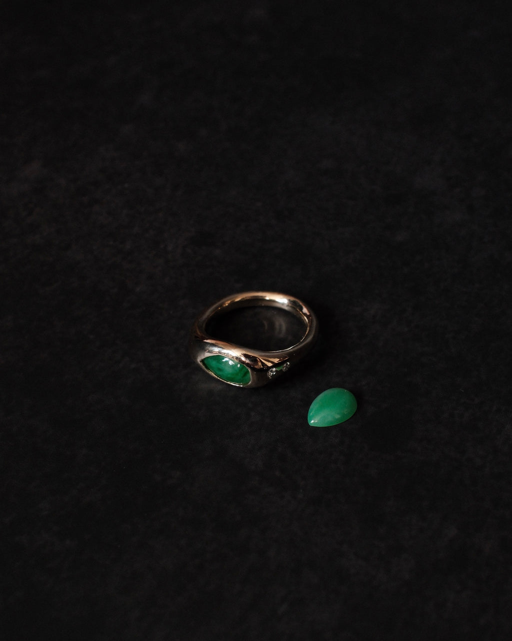 Pear and Diamond Jade Ring