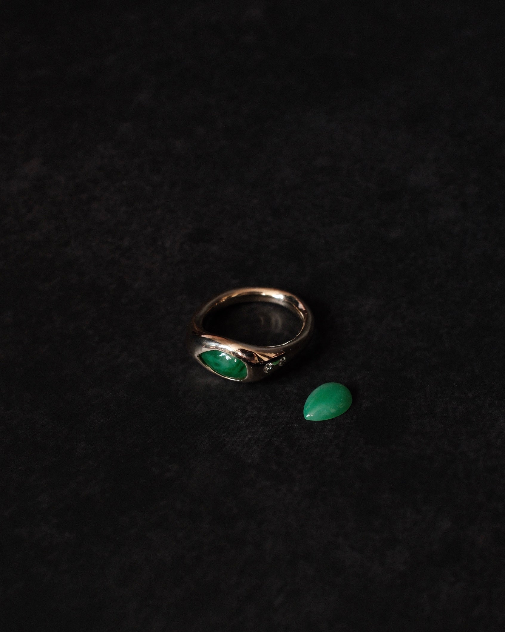 Pear and Diamond Jade Ring